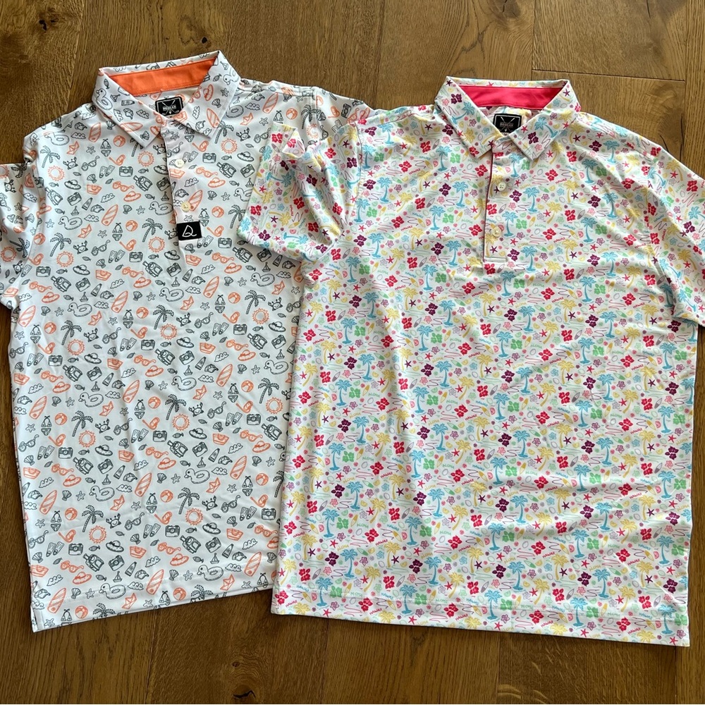 (2) Deolax Polo Shirts Mens M Golf Performance Short Sleeve Prints